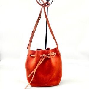 MANSUR GAVRIEL RED BRICK ORANGE SUEDE BUCKET CROSSBODY SMALL BAG STRING TIE